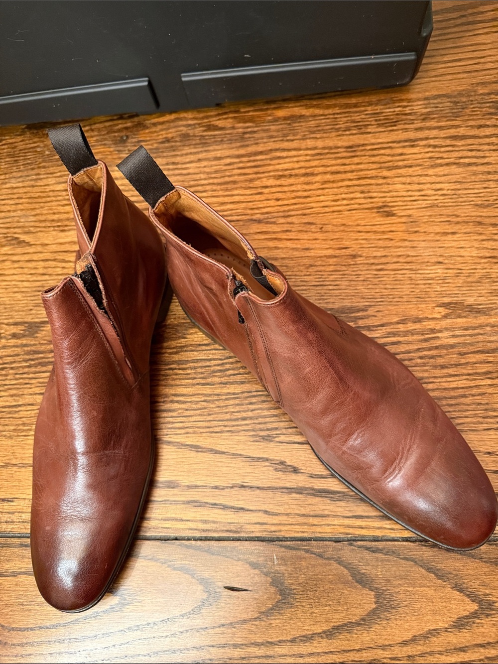 Antonio Maurizi Men’s 10 Italian Leather Side Zip Buckle Ankle Boots Cognac